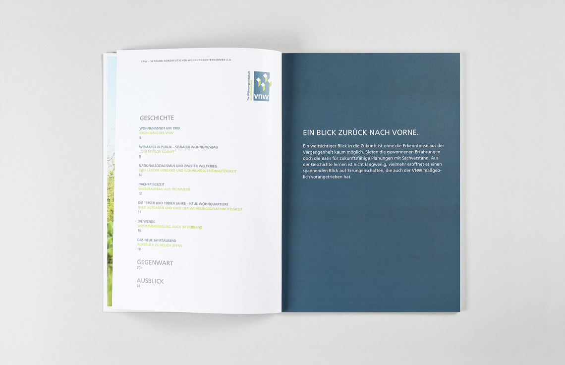 Annual Report Design, Geschäftsbericht / Inhaltsverzeichnis des Tätigkeitsbericht 2015 des VNW Verband Norddeutscher Wohnungsunternehmen e.V., Hamburg; Typografie, Corporate Design