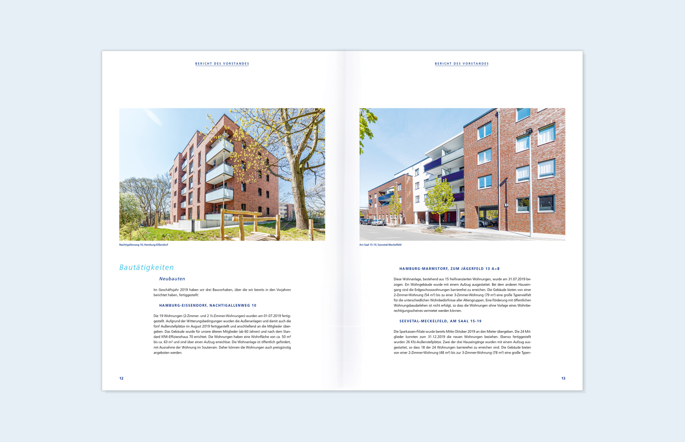 Süderelbe Baugenossenschaft, Geschäftsbericht 2019, Innenseiten. Annual Report, Print, Typografie