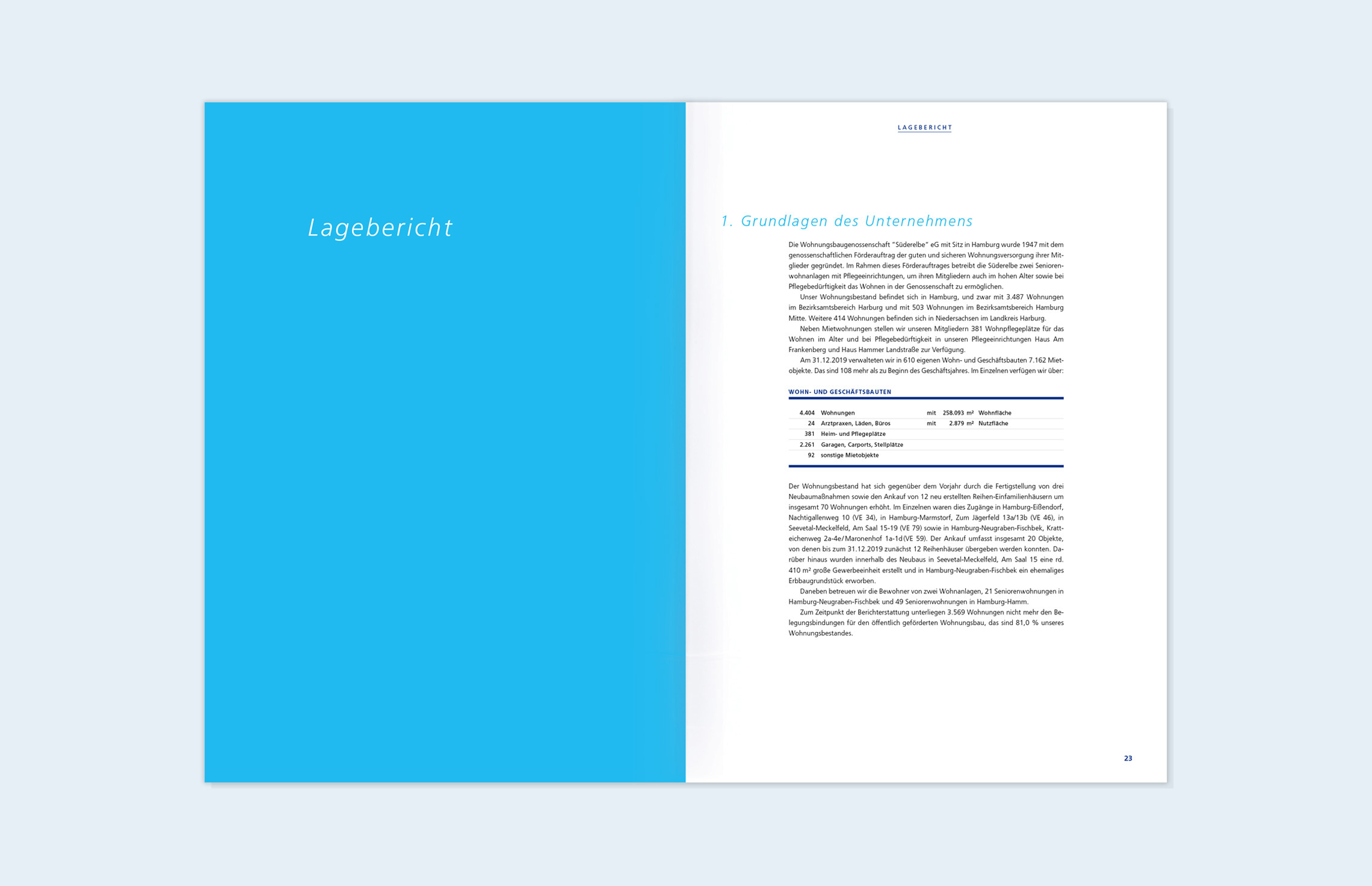 Süderelbe Baugenossenschaft, Geschäftsbericht 2019, Innenseiten. Annual Report, Print, Typografie