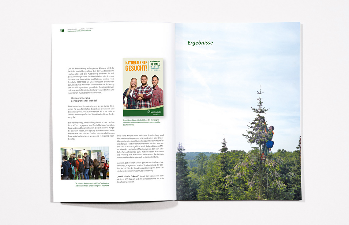 Geschäftsbericht 2016/17 für die Landesforst Mecklenburg-Vorpommern, Innenseiten, Annualreport Design, Printdesign