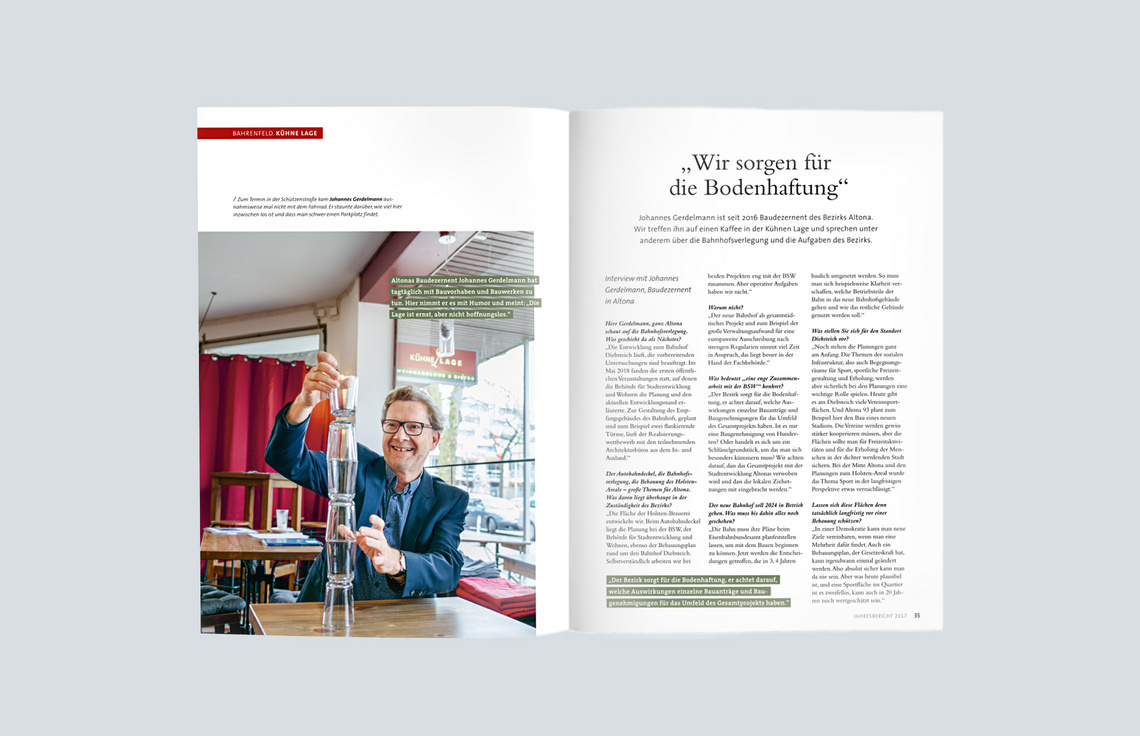 Annual Report Design, Jahresbericht 2017 der altoba, Hamburg; Innenseiten, Editorial-Design, Typographie, Reportage; Fotografie Jann Wilken