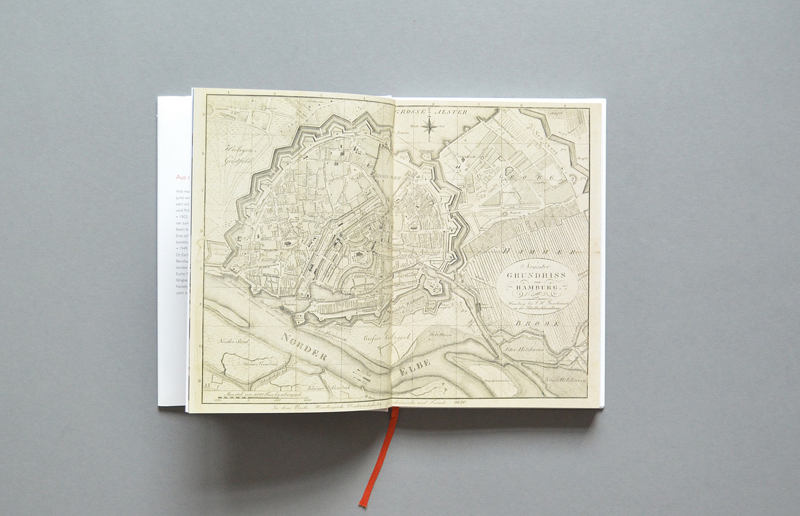 Editorial Design, Buchgestaltung, Typografie; Innenseiten aus dem Buch über die Geschichte der Sozietät Esche Schümann Commichau, Hamburg