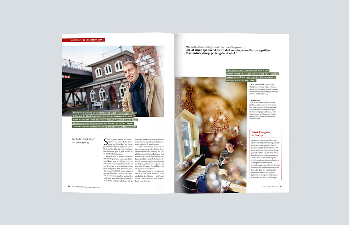 Annual Report Design, Jahresbericht 2017 der altoba, Hamburg; Innenseiten, Editorial-Design, Typographie, Reportage; Fotografie Jann Wilken