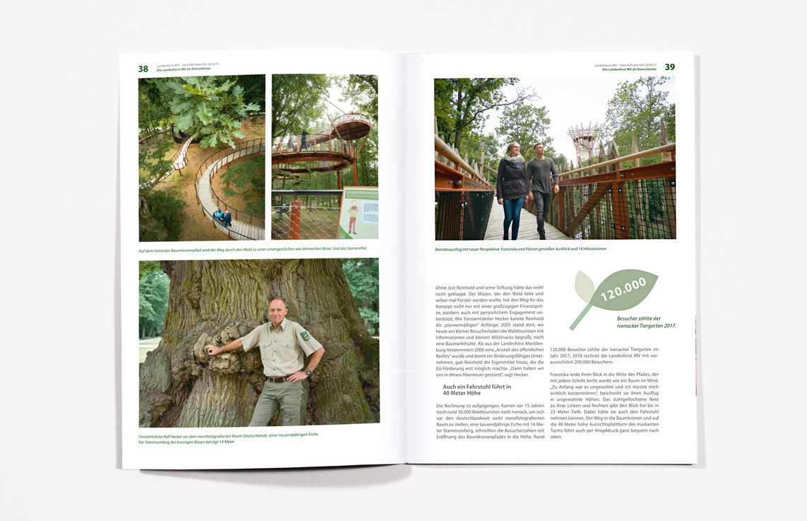 Geschäftsbericht 2016/17 für die Landesforst Mecklenburg-Vorpommern, Innenseiten, Annualreport Design, Printdesign, Fotografie Jann Wilken