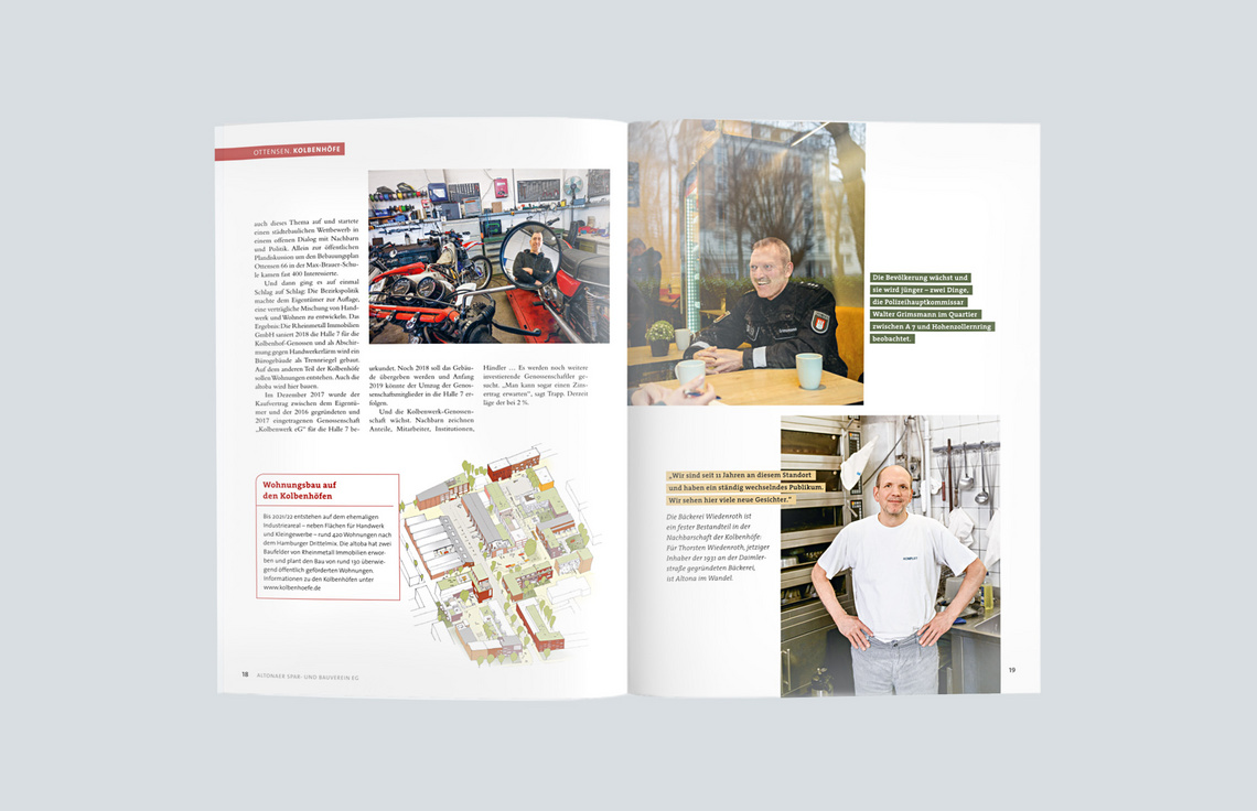 Annual Report Design, Jahresbericht 2017 der altoba, Hamburg; Innenseiten, Editorial-Design, Typographie, Reportage; Fotografie Jann Wilken