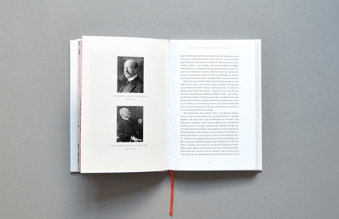 Editorial Design, Buchgestaltung, Typografie; Innenseiten aus dem Buch über die Geschichte der Sozietät Esche Schümann Commichau, Hamburg