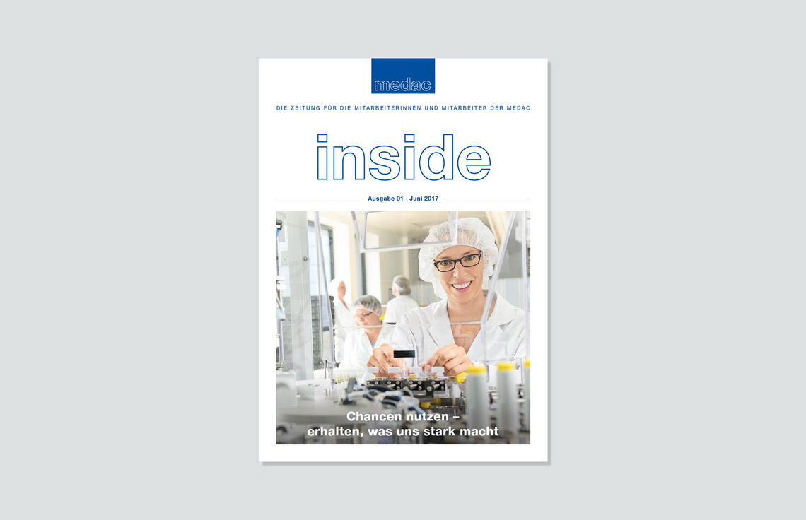 Editorial Design, Mitarbeitermagazin, Corporate Publishing; Titel Mitarbeiterzeitung für die medac, Hamburg; Typografie, Info-Grafik