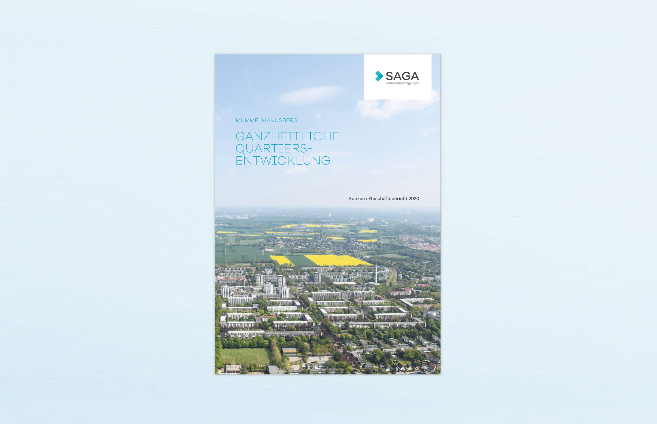 Titel; Geschäftsbericht, Editorial Design, Annual Report; KonzernGeschäftsbericht 2020 der SAGA Unternehmensgruppe, Hamburg, zum Thema ganzheitliche Quartiersentwicklung am Beispiel Mümmelmannsberg; Konzept