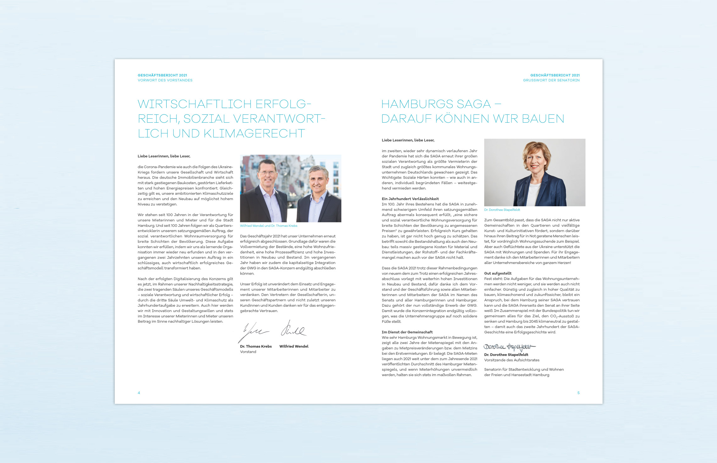 Geschäftsbericht, Editorial Design, Annual Report; Konzern-Geschäftsbericht 2021 der SAGA Unternehmensgruppe, Hamburg; Innenseiten; Fotografie, Typografie