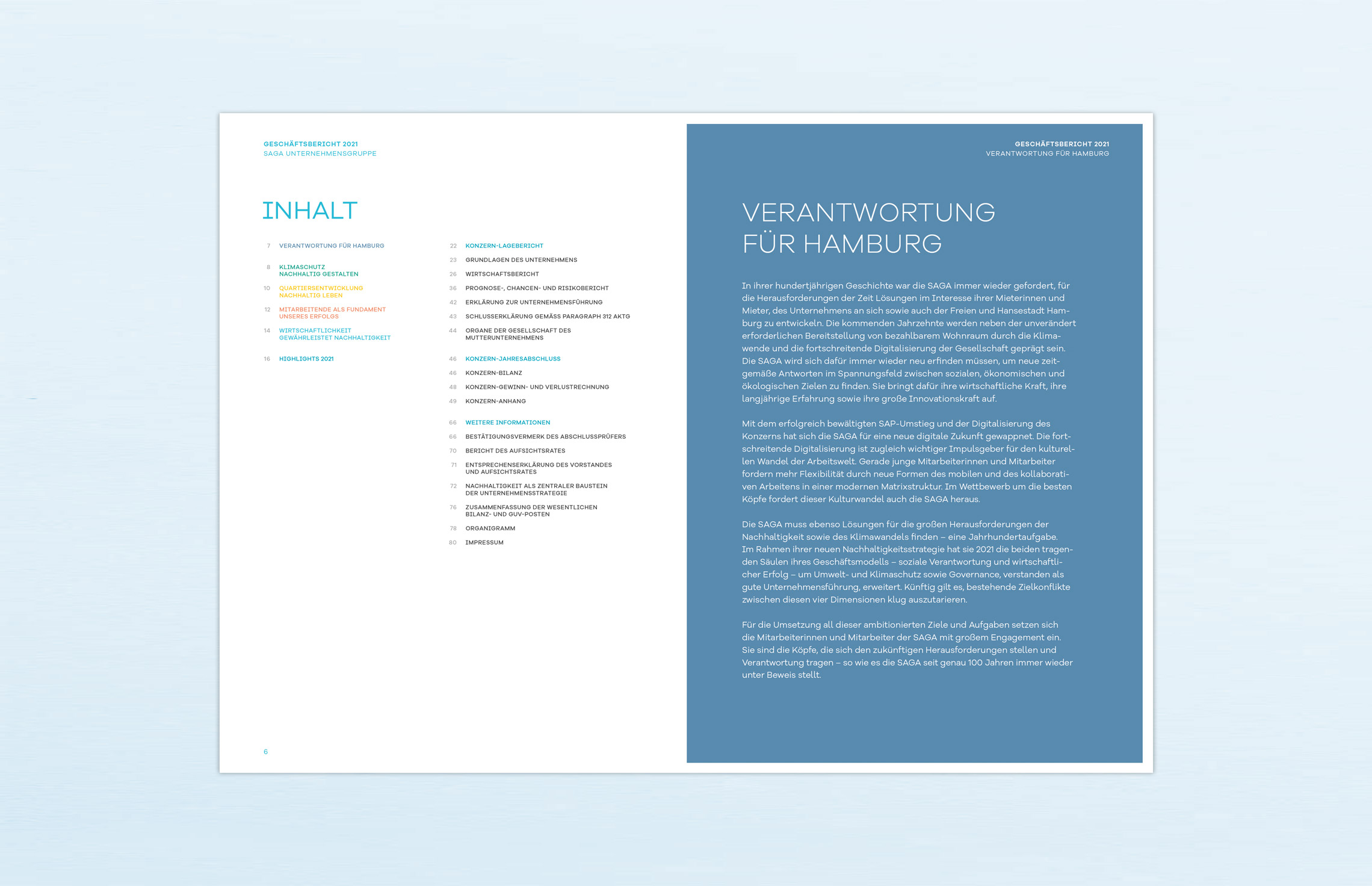 Geschäftsbericht, Editorial Design, Annual Report; Konzern-Geschäftsbericht 2021 der SAGA Unternehmensgruppe, Hamburg; Innenseiten; Typografie, Editorial-Design