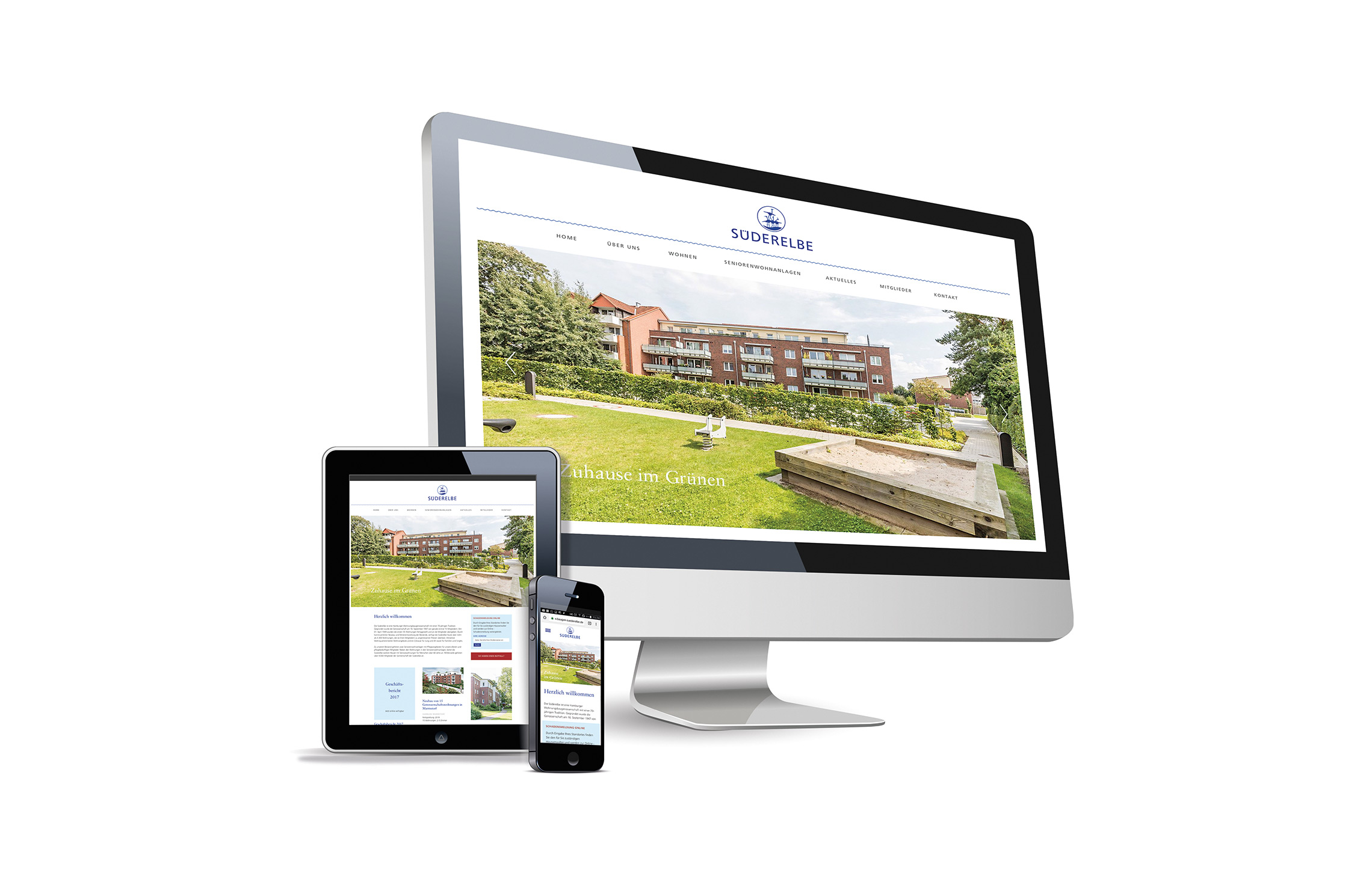 Süderelbe Baugenossenschaft, Relaunch der Website 2018. Webdesign, Typografie