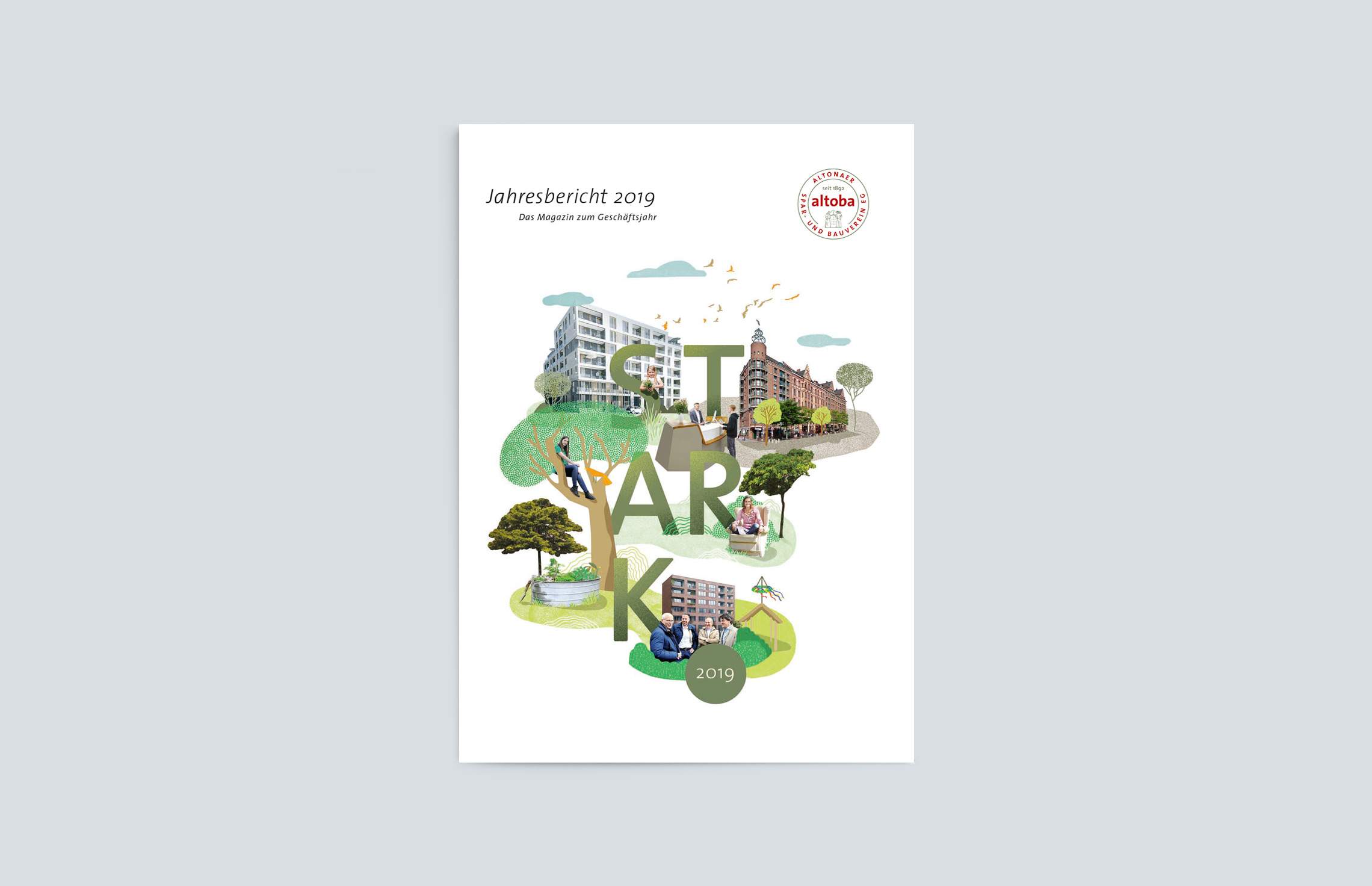 Annual Report Design, Geschäftsberichte,  Jahresbericht 2019 der altoba, Hamburg; Cover mit Titelillustration