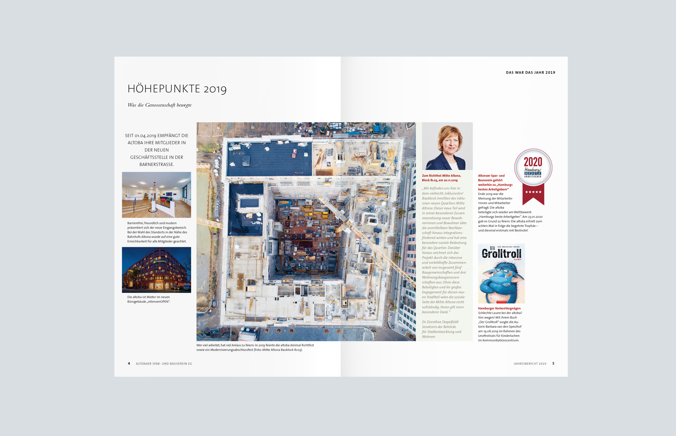 Annual Report Design, Geschäftsberichte, Jahresbericht 2019 der altoba, Hamburg; Innenseiten