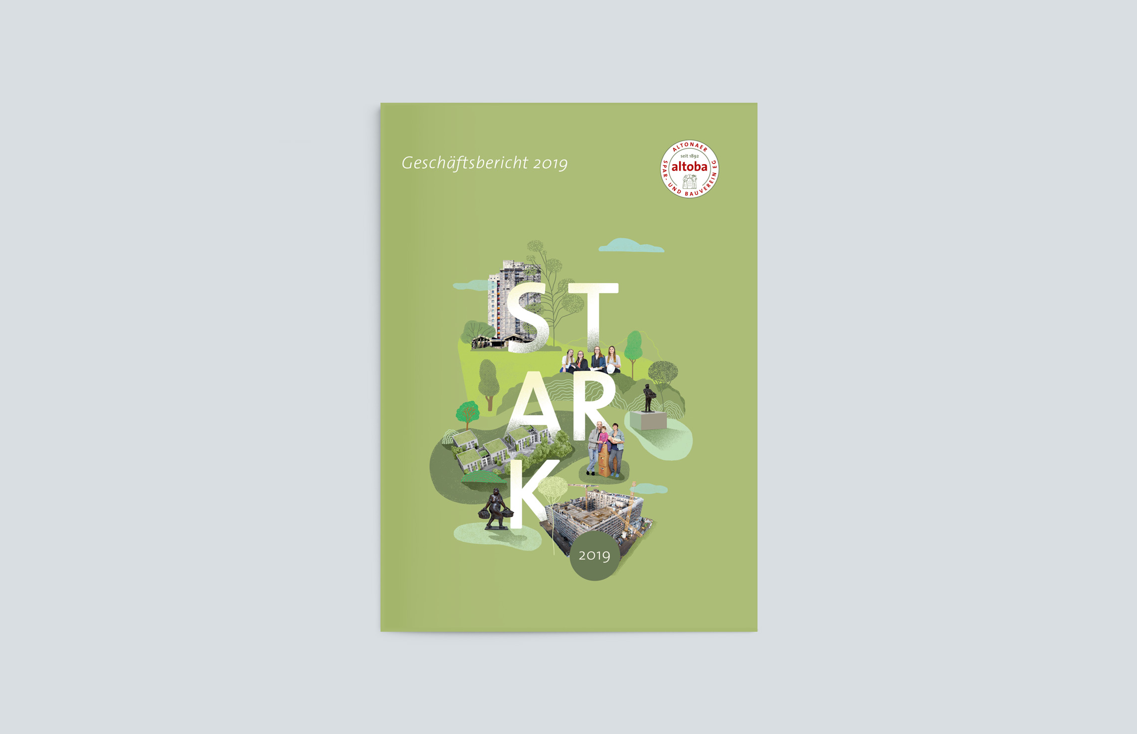 Annual Report Design, Geschäftsberichte,  Geschäftsbericht 2019 der altoba, Hamburg; Cover mit Titelillustration