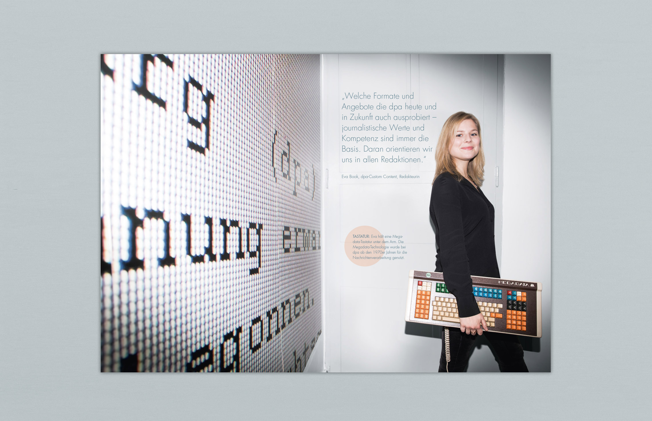 Annual Report Design, Geschäftsbericht 2018 der dpa Deutsche Presse-Agentur, Hamburg (Innenseiten); Typografie, Fotografie