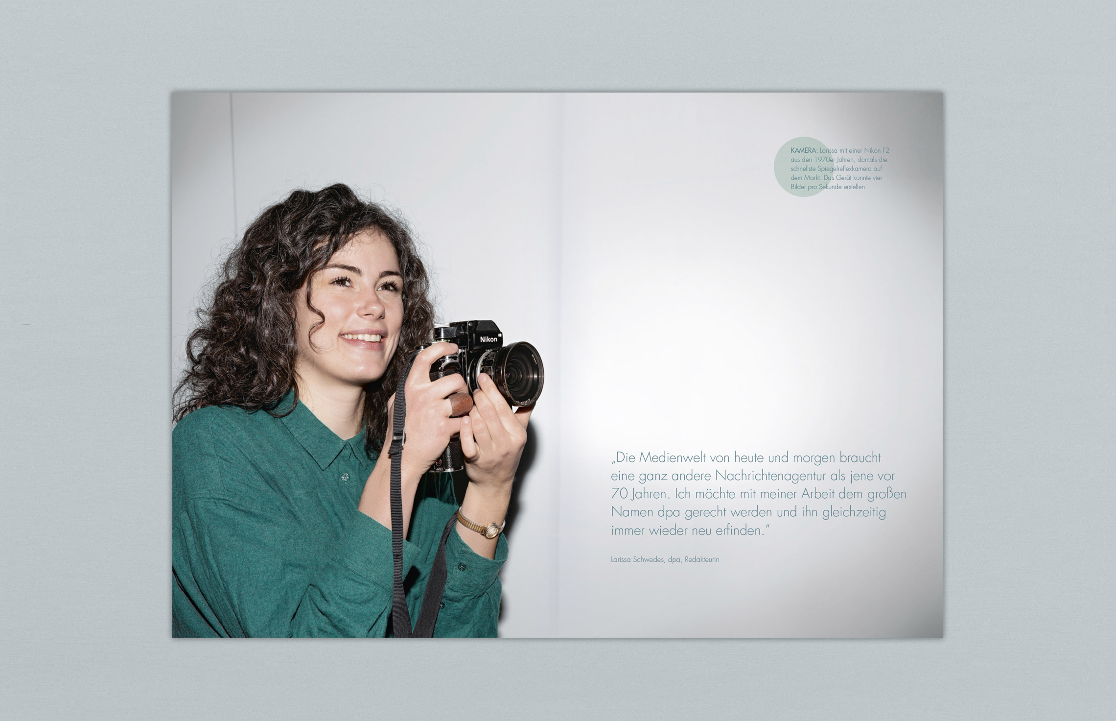 Annual Report Design, Geschäftsbericht 2018 der dpa Deutsche Presse-Agentur, Hamburg (Innenseiten); Typografie, Fotografie