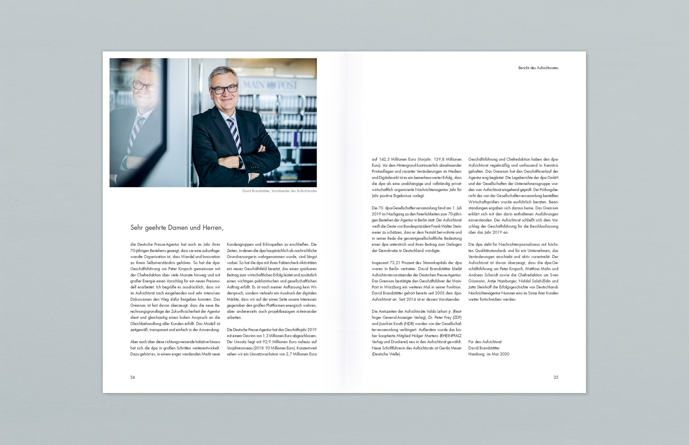 Annual Report Design, Geschäftsbericht 2019 der dpa Deutsche Presse-Agentur, Hamburg; Innenseiten; Fotografie, Bericht des Aufsichtsrates