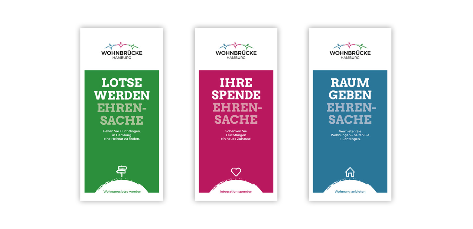 Gestaltung diverser Info-Flyer für die Wohnbrücke Hamburg